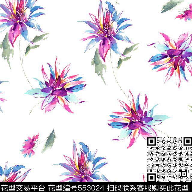 传统印花水彩花卉小花花卉传统印花华亿平台下载（图片编号: 553024） - 瓦栏（Walan）