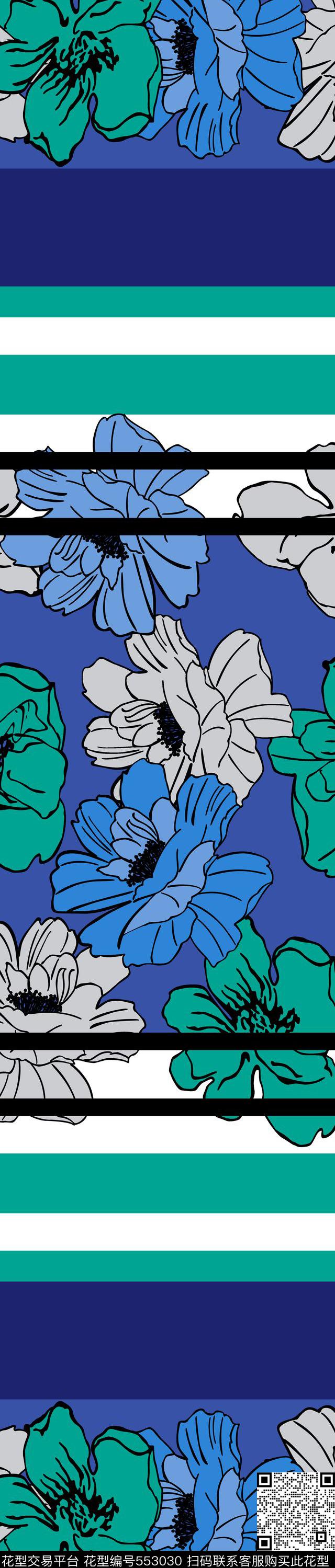 传统印花条纹大花花卉花卉传统印花华亿平台下载（图片编号: 553030） - 瓦栏（Walan）