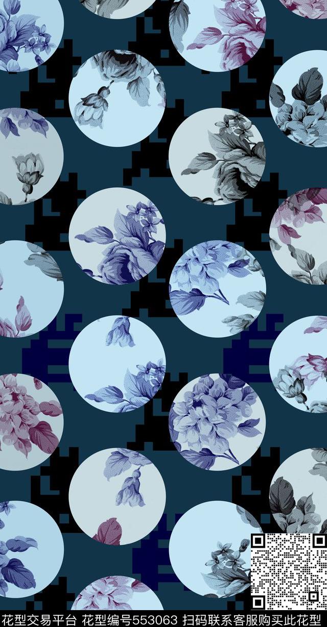 方块花卉数码印花数码印花华亿平台下载（图片编号: 553063） - 瓦栏（Walan）