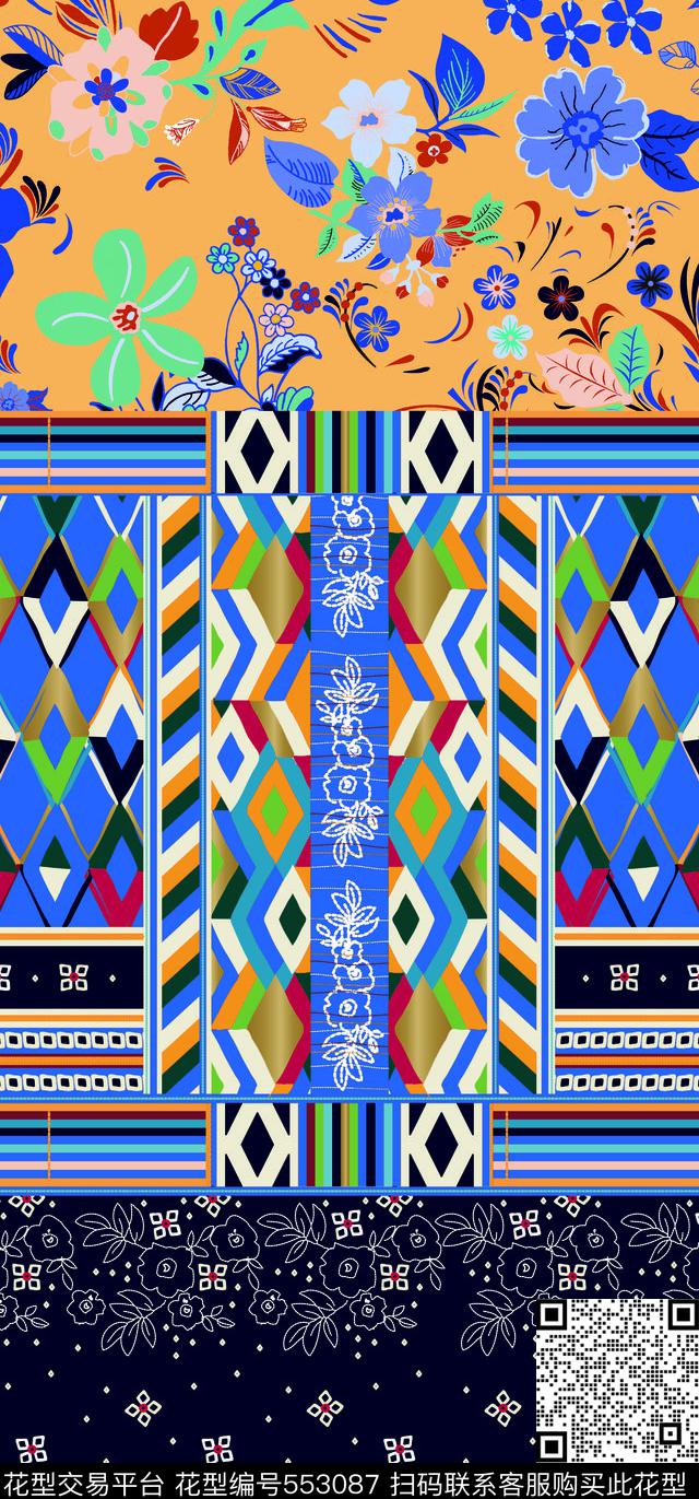 休闲几何格纹定位花传统印花华亿平台下载（图片编号: 553087） - 瓦栏（Walan）