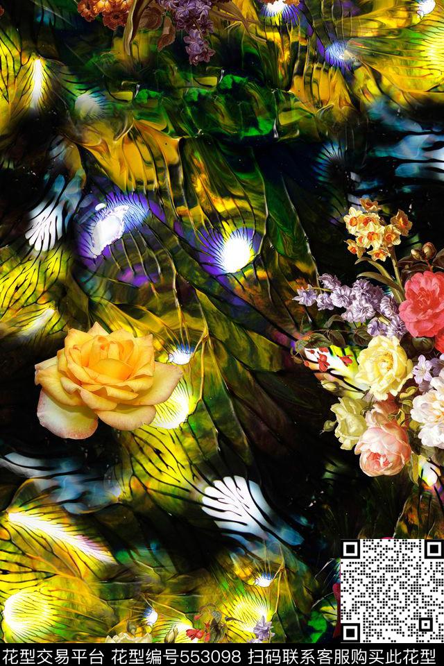 油画花卉抽象底纹深色系数码印花华亿平台下载（图片编号: 553098） - 瓦栏（Walan）
