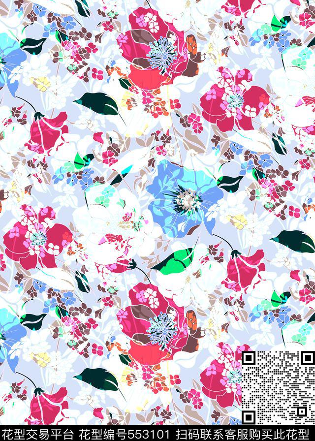 花卉小清新休闲数码印花华亿平台下载（图片编号: 553101） - 瓦栏（Walan）