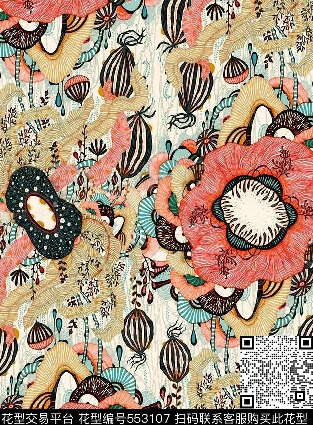 时尚流行大牌趣味插画数码印花华亿平台下载（图片编号: 553107） - 瓦栏（Walan）