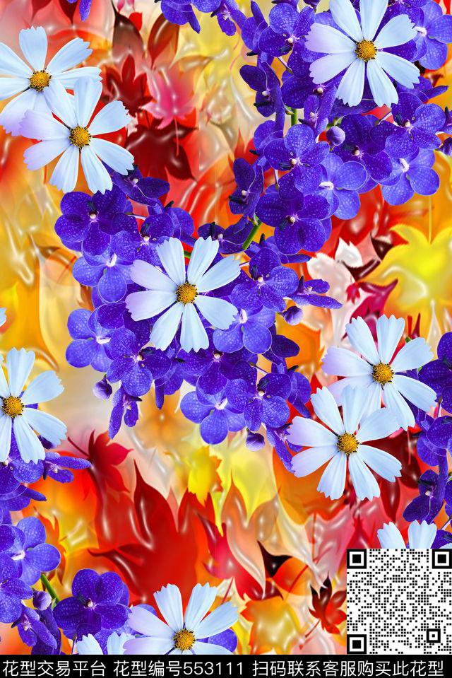 时尚女装大气花朵抽象数码印花华亿平台下载（图片编号: 553111） - 瓦栏（Walan）