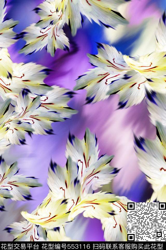 抽象大气女装花朵抽象大气数码印花华亿平台下载（图片编号: 553116） - 瓦栏（Walan）