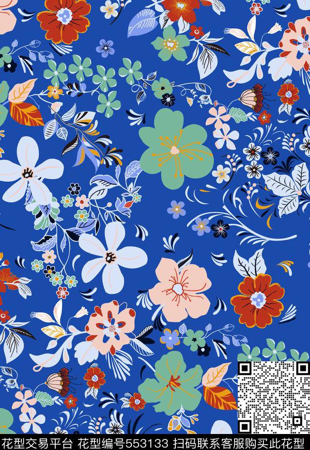 小清新休闲花卉传统印花华亿平台下载（图片编号: 553133） - 瓦栏（Walan）