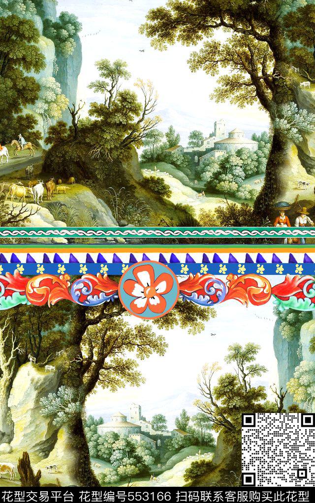 欧式复古卷草数码印花华亿平台下载（图片编号: 553166） - 瓦栏（Walan）