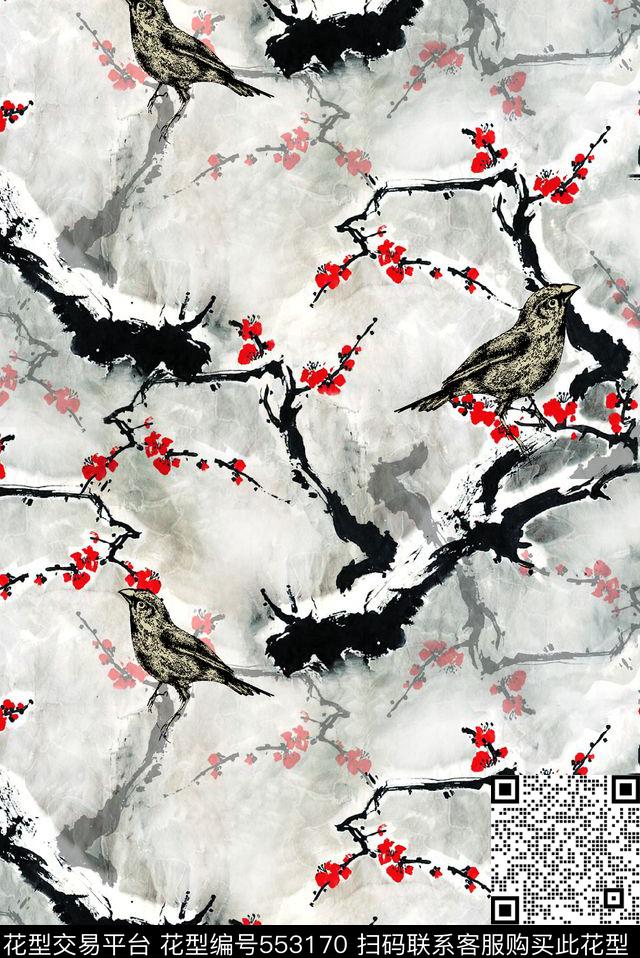 时尚潮流中国风水墨画风格数码印花华亿平台下载（图片编号: 553170） - 瓦栏（Walan）