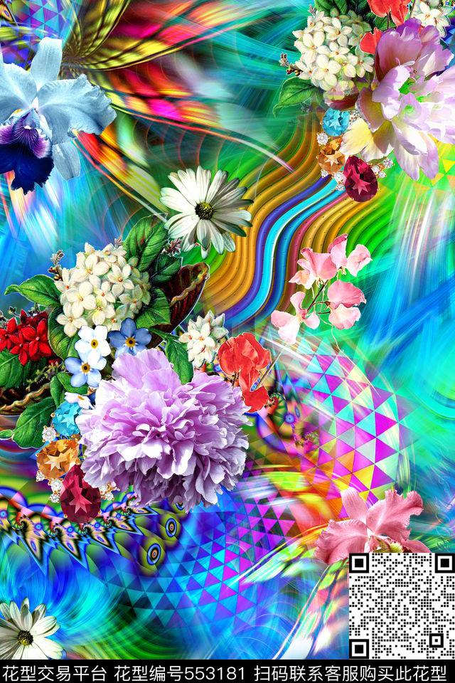 时尚分形花卉数码印花华亿平台下载（图片编号: 553181） - 瓦栏（Walan）