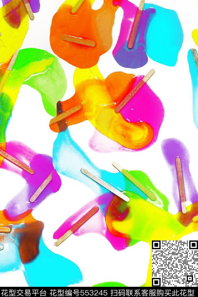 抽象水彩斑纹糖果色系数码印花华亿平台下载（图片编号: 553245） - 瓦栏（Walan）