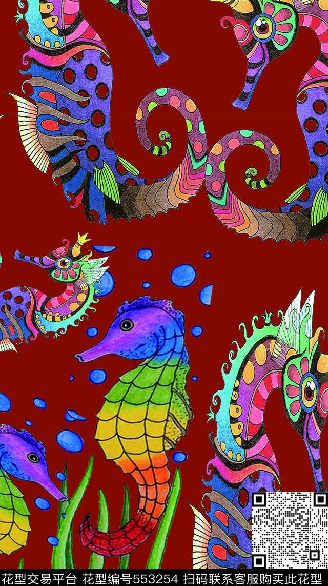 时尚卡通海马多色数码印花华亿平台下载（图片编号: 553254） - 瓦栏（Walan）