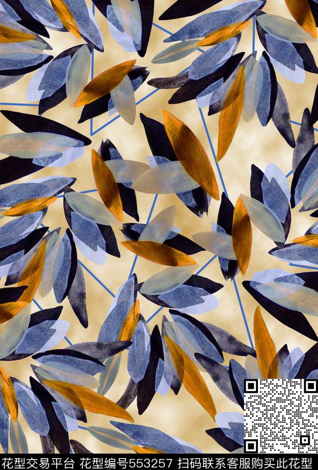 叶子水彩手绘女装数码印花华亿平台下载（图片编号: 553257） - 瓦栏（Walan）