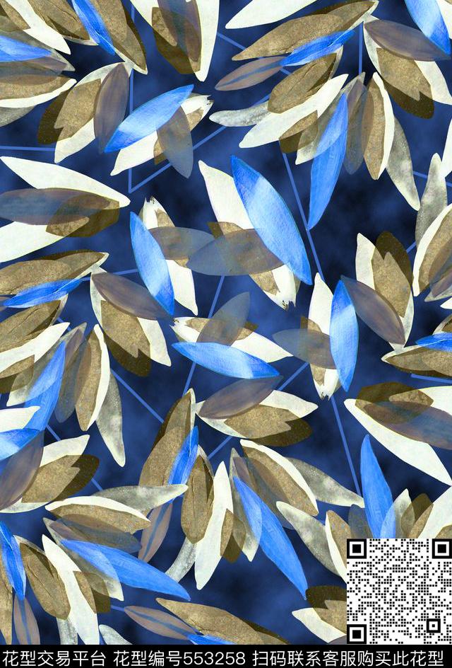 叶子水彩手绘女装数码印花华亿平台下载（图片编号: 553258） - 瓦栏（Walan）