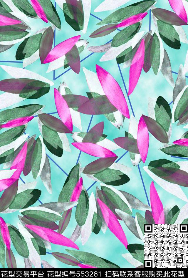 叶子水彩手绘女装数码印花华亿平台下载（图片编号: 553261） - 瓦栏（Walan）