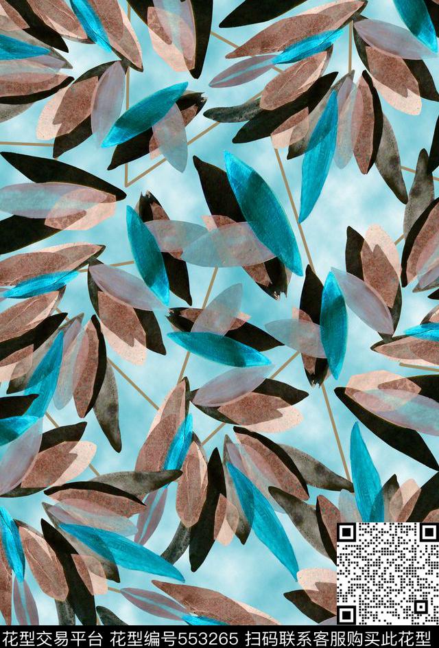 叶子水彩手绘女装数码印花华亿平台下载（图片编号: 553265） - 瓦栏（Walan）