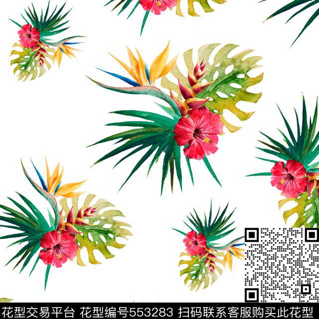 芭蕉黑底热带数码印花华亿平台下载（图片编号: 553283） - 瓦栏（Walan）