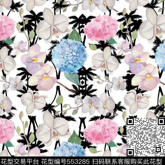 时尚黑底剪影数码印花华亿平台下载（图片编号: 553285） - 瓦栏（Walan）