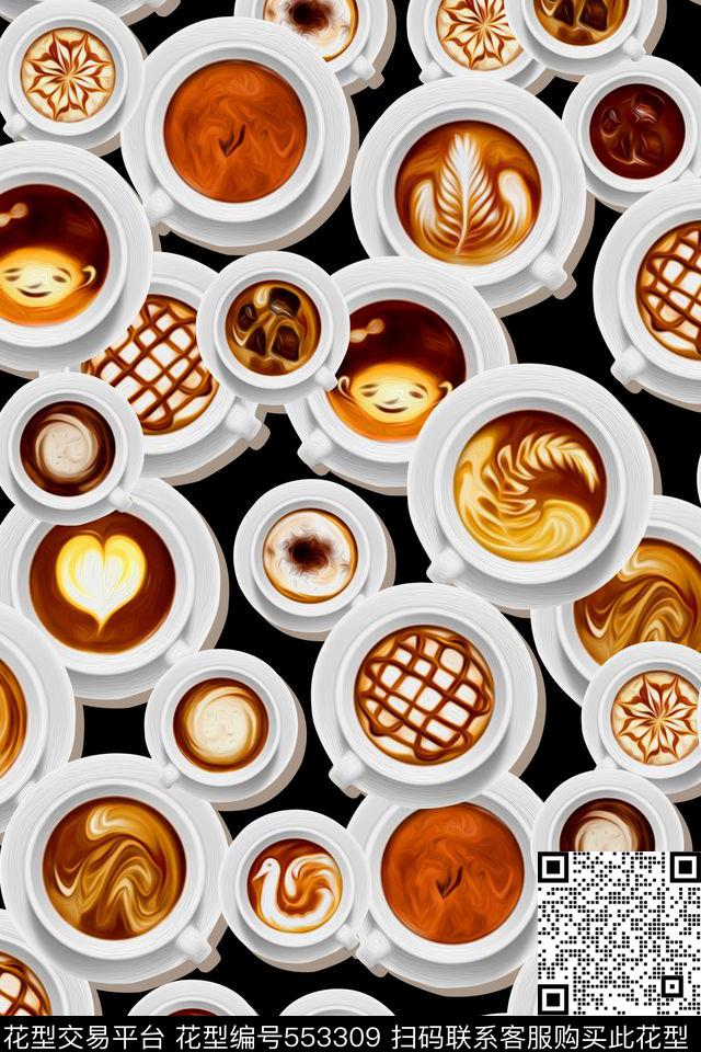 纯色底咖啡杯拉花数码印花华亿平台下载（图片编号: 553309） - 瓦栏（Walan）