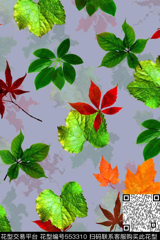 叶子层次枫叶数码印花华亿平台下载（图片编号: 553310） - 瓦栏（Walan）
