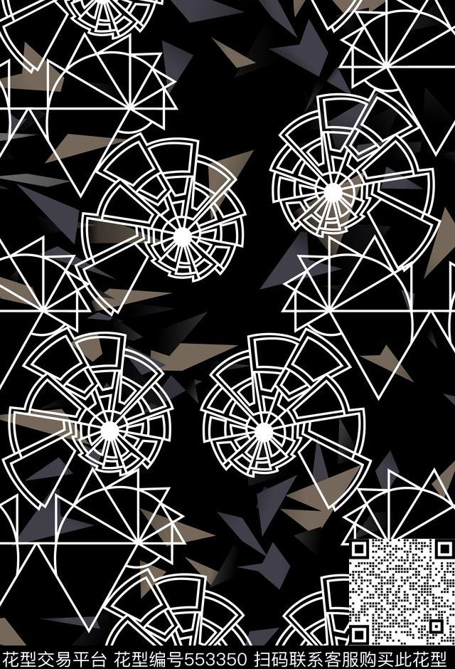 黑白几何三角欧货数码印花华亿平台下载（图片编号: 553350） - 瓦栏（Walan）