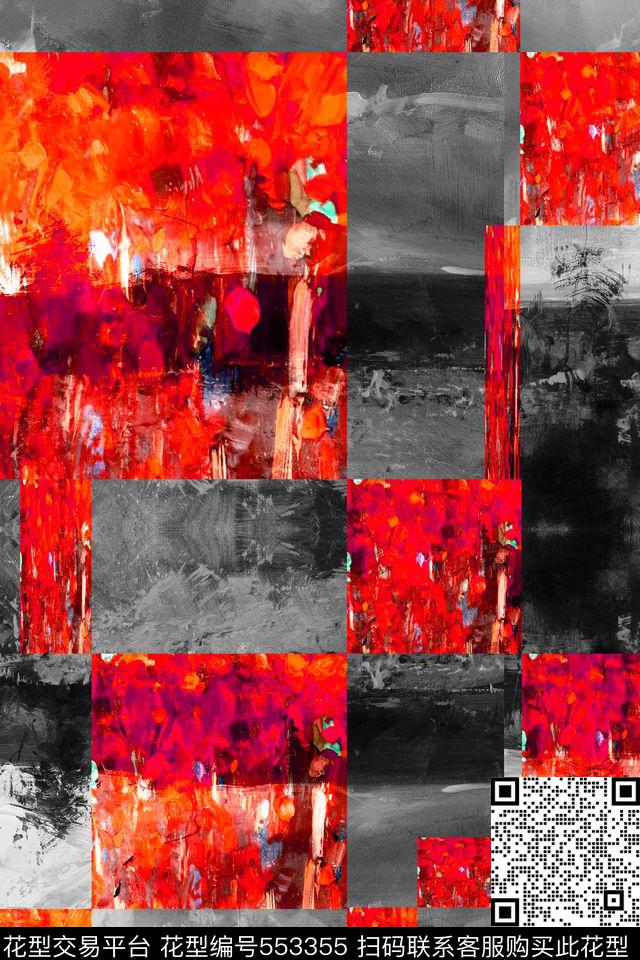 几何油画肌理数码印花华亿平台下载（图片编号: 553355） - 瓦栏（Walan）