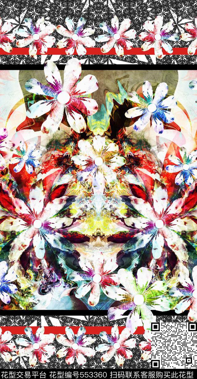 复古花卉横条纹数码印花华亿平台下载（图片编号: 553360） - 瓦栏（Walan）