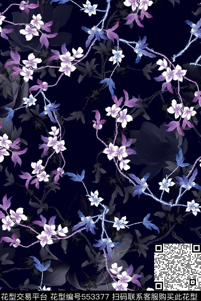 中国风素雅水彩藤萝花卉女士复古旗袍数码印花华亿平台下载（图片编号: 553377） - 瓦栏（Walan）