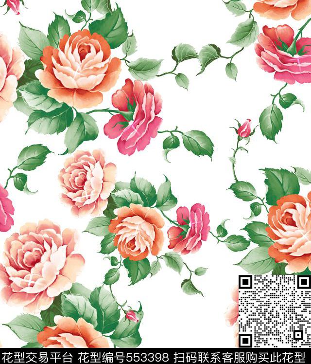 牡丹花花朵花卉富贵数码印花华亿平台下载（图片编号: 553398） - 瓦栏（Walan）