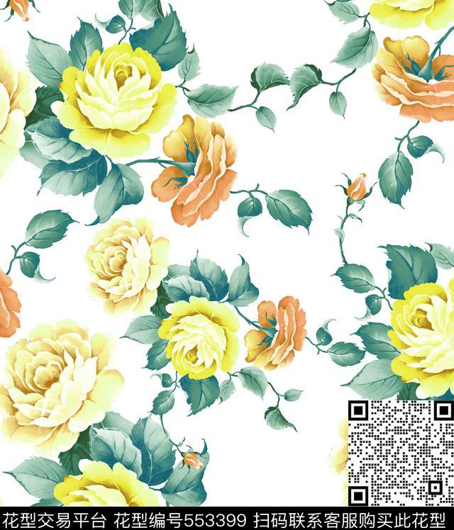 牡丹花花朵花卉富贵数码印花华亿平台下载（图片编号: 553399） - 瓦栏（Walan）