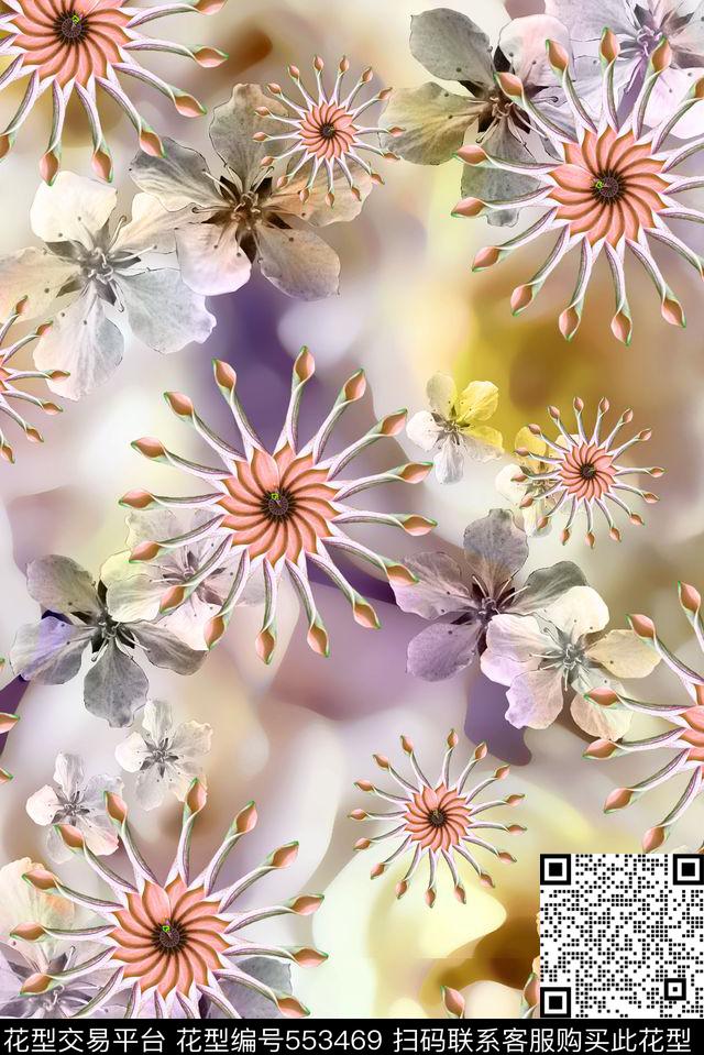 大气中国风花朵原创抽象大气数码印花华亿平台下载（图片编号: 553469） - 瓦栏（Walan）