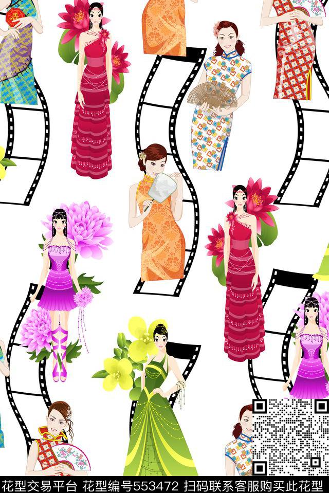 胶片旗袍美女中国风卡通胶片旗袍美女模特服装卡通数码印花华亿平台下载（图片编号: 553472） - 瓦栏（Walan）