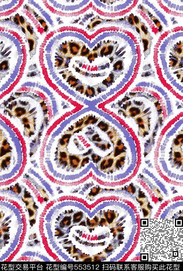 青春活力豹纹心形数码印花华亿平台下载（图片编号: 553512） - 瓦栏（Walan）