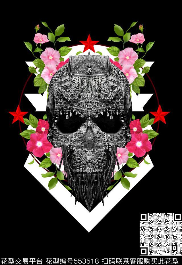 潮流时尚定位骷颅头几何男装数码印花华亿平台下载（图片编号: 553518） - 瓦栏（Walan）