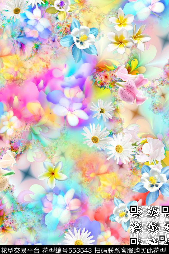 时尚花卉分形数码印花华亿平台下载（图片编号: 553543） - 瓦栏（Walan）