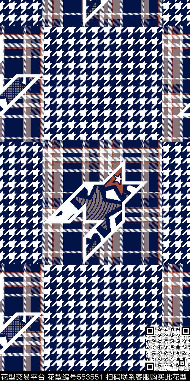 时尚潮流几何拼块男装潮流格子传统印花华亿平台下载（图片编号: 553551） - 瓦栏（Walan）