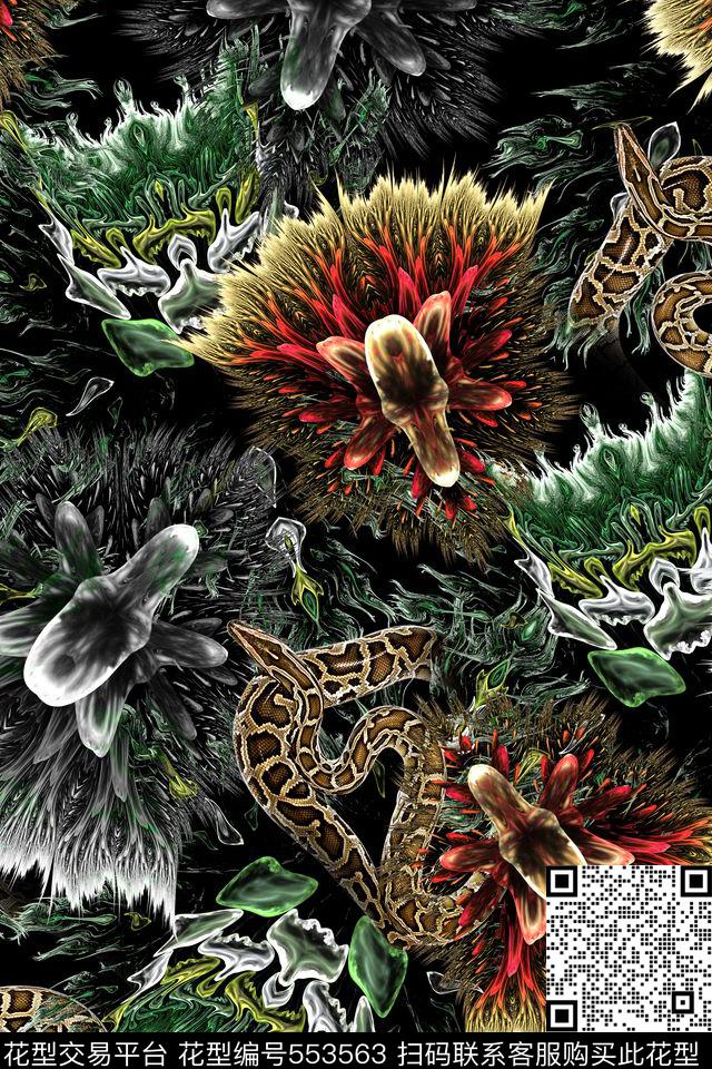 抽象炫彩分形数码印花华亿平台下载（图片编号: 553563） - 瓦栏（Walan）