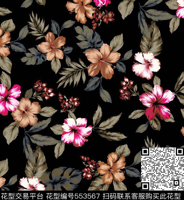 欧美花卉时尚传统印花华亿平台下载（图片编号: 553567） - 瓦栏（Walan）