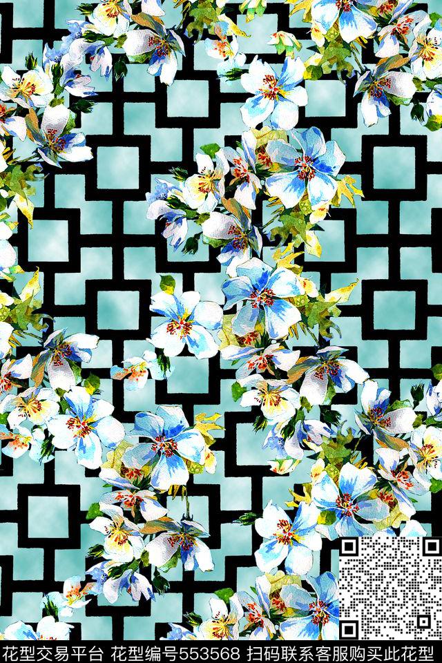 复古花卉窗格数码印花华亿平台下载（图片编号: 553568） - 瓦栏（Walan）