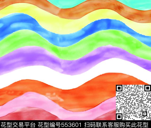 波浪条手绘水彩数码印花华亿平台下载（图片编号: 553601） - 瓦栏（Walan）