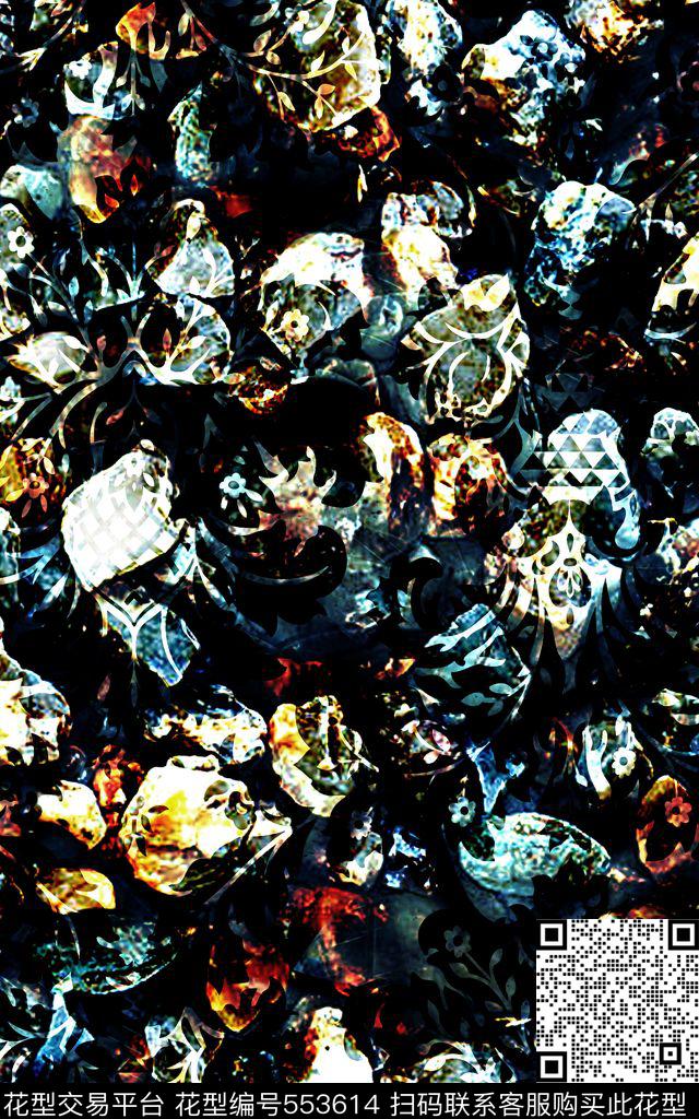 潮流男装抽象肌理纹理服装花卉数码印花华亿平台下载（图片编号: 553614） - 瓦栏（Walan）