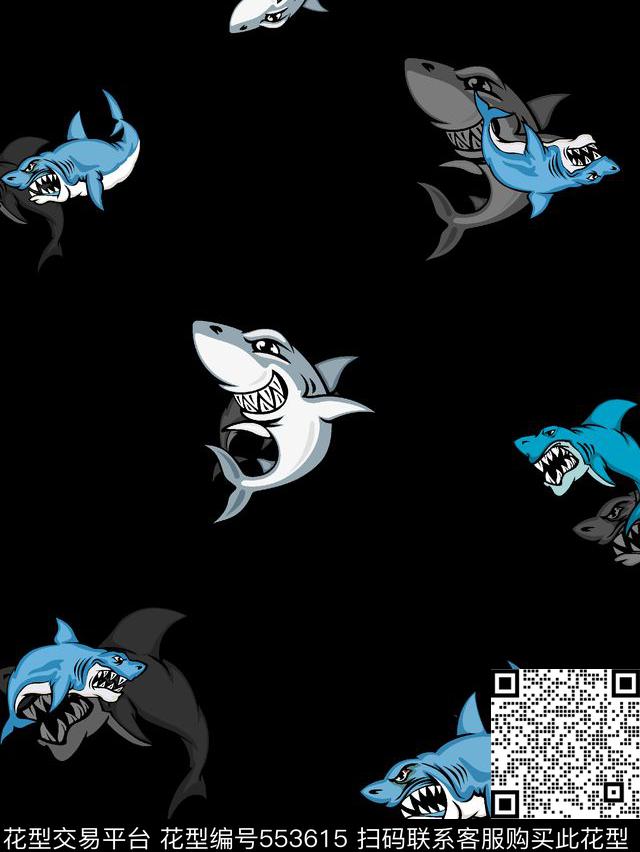 鲨鱼抽象男装图案动物男装图案传统印花华亿平台下载（图片编号: 553615） - 瓦栏（Walan）
