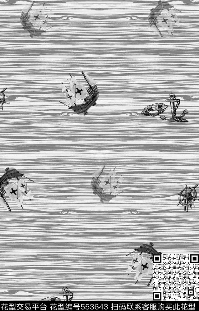 时尚潮流航海风潮船锚数码印花华亿平台下载（图片编号: 553643） - 瓦栏（Walan）