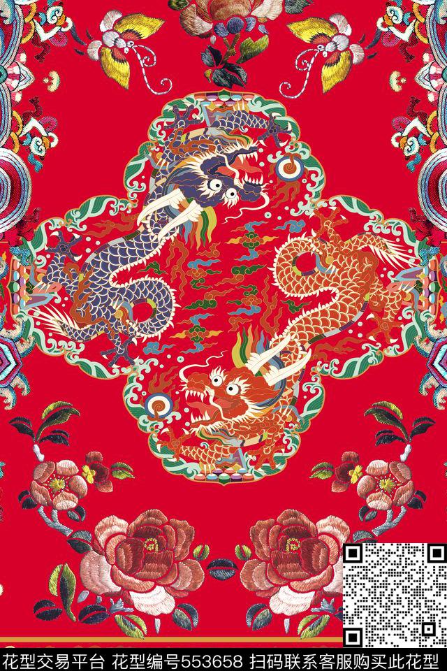 MAX-定位中国民族风清朝仙鹤云踪朝服定位中国元素数码印花华亿平台下载（图片编号: 553658） - 瓦栏（Walan）