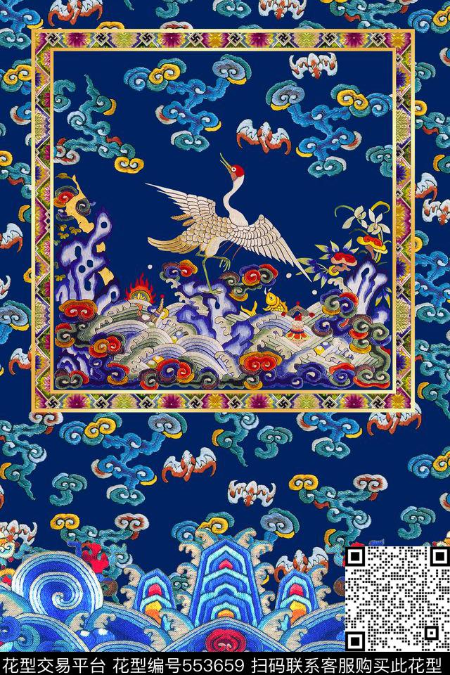 MAX-定位中国民族风清朝龙纹朝服定位中国元素数码印花华亿平台下载（图片编号: 553659） - 瓦栏（Walan）