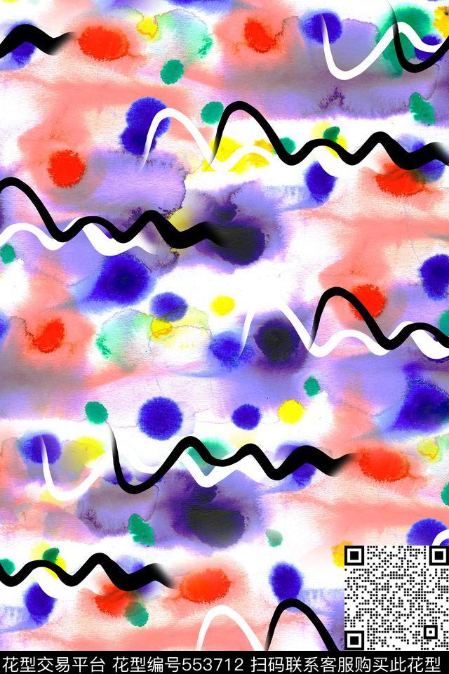 线条晕染感悟抽象数码印花华亿平台下载（图片编号: 553712） - 瓦栏（Walan）