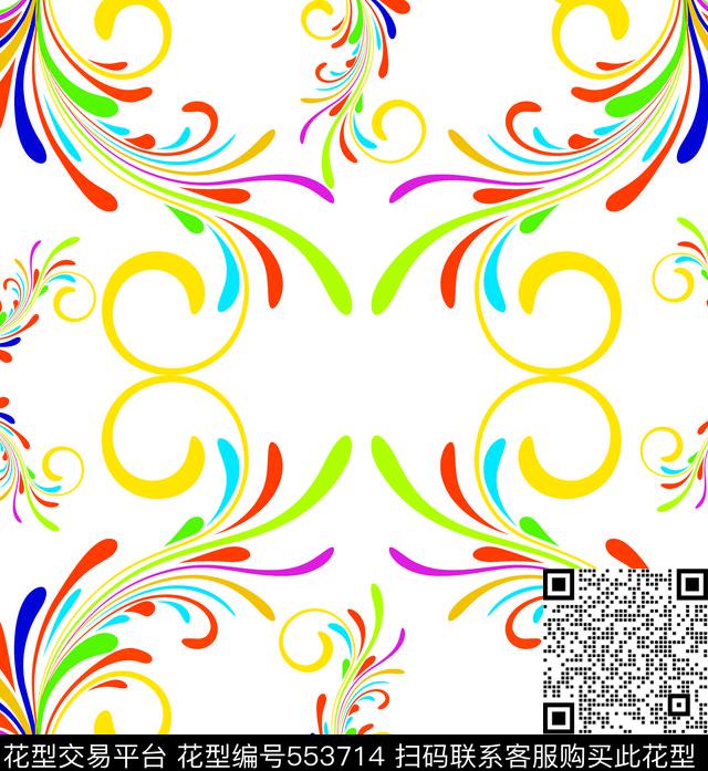 柔美几何线条孔雀羽毛形状传统印花华亿平台下载（图片编号: 553714） - 瓦栏（Walan）