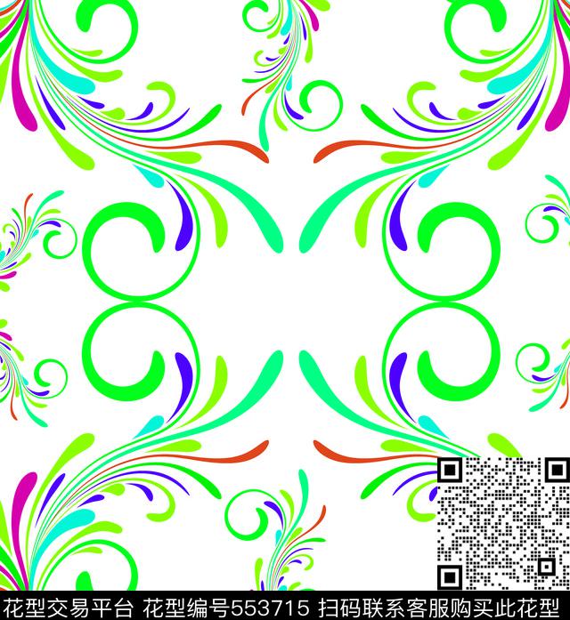 柔美几何线条孔雀羽毛形状传统印花华亿平台下载（图片编号: 553715） - 瓦栏（Walan）