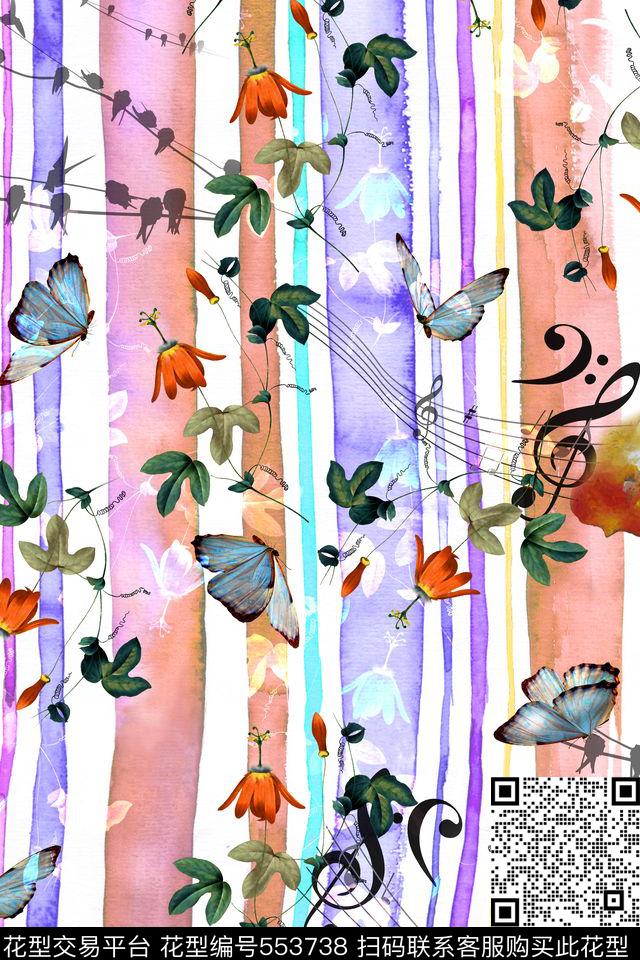 清爽女装水彩线条花卉田园风数码印花华亿平台下载（图片编号: 553738） - 瓦栏（Walan）
