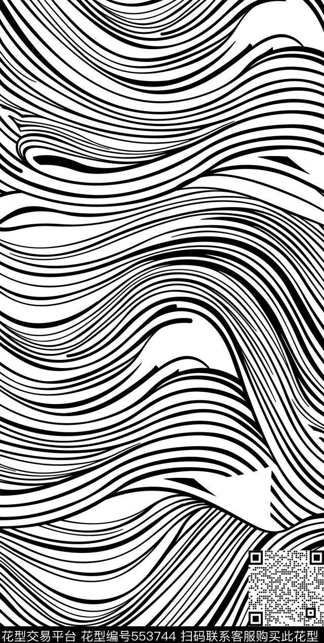 线条波浪纹抽象几何传统印花华亿平台下载（图片编号: 553744） - 瓦栏（Walan）