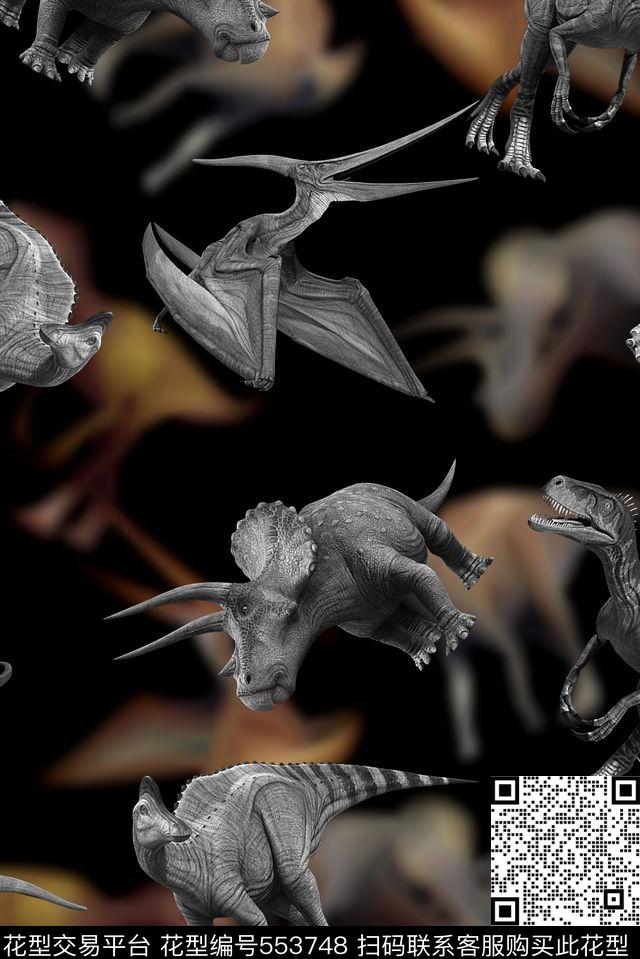 复古复古恐龙渐变原创流行时尚数码印花华亿平台下载（图片编号: 553748） - 瓦栏（Walan）